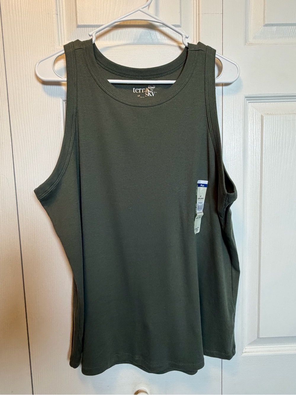 Terra & Sky Olive Green Ribbed Tank Top Plus 1X 16W 18W NWT